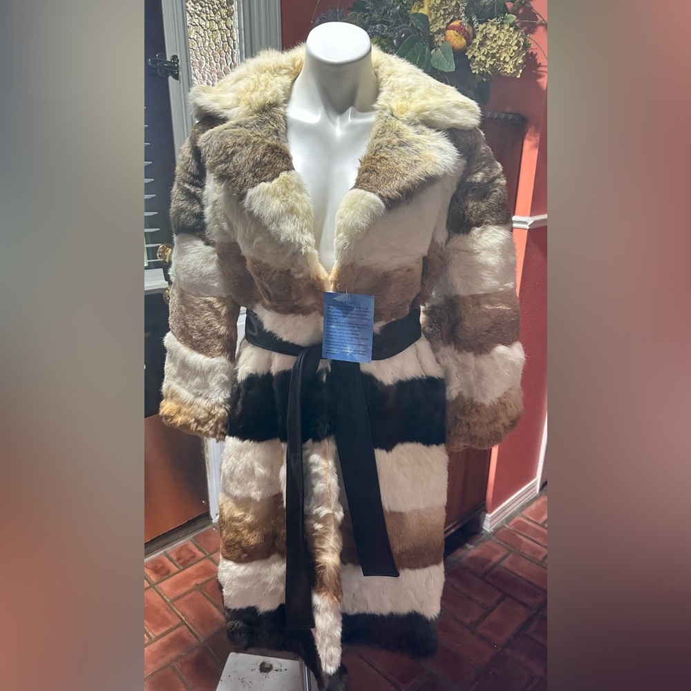 Vintage Antique Jacques Saint Laurent Bunny Real Fur Trench Coat(Unlabeled) - Picture 3 of 13